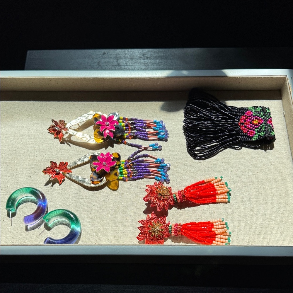 3 Colorful Beaded Earrings Set 1 bracelet